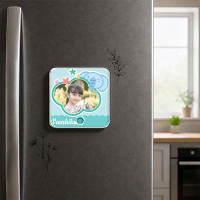 Elephant Theme Personalised Musical Fridge Magnet with Custom Photo Rechargeable Battery, Type-C USB Charging Birthday Gift for Girls & Boys